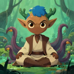 a black boy dressed like a jedi meditating in the swamps of dagobah by ralph mcquarrie and greg rutkowski, tentacles, watching eyese, digital art
