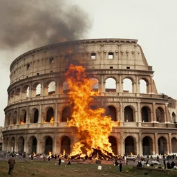 Rome burning , realistic, old photo,