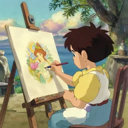 a wholesome animation key shot of a kid painting a picture at the seaside studio ghibli, pixar and disney animation, sharp, disney concept art watercolor illustration by mandy jurgens and alphonse mucha and alena aenami, pastel color palette, dramatic lighting