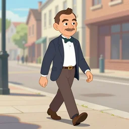 mr. bean walks down a street on a sunny day by brian froud