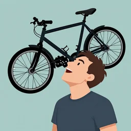 man with an entire bike stuck in his throat, creative design, cartoon illustration, medium close - up, ms paint drawing