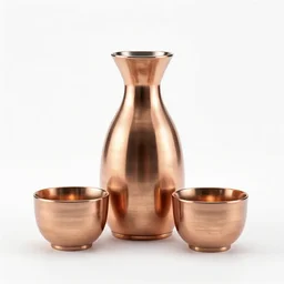 copper sake set, clean 3d render, octane render, isolated on a pure white background, centered, entire object in frame, sharp focus, soft studio lighting