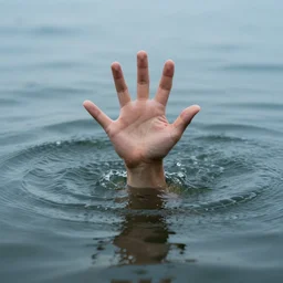 desperate hand emerging from the water