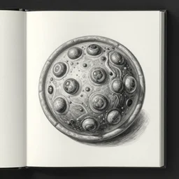 a biology text book illustration of a cell by magritte, black and white painting