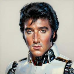 a painting a robot with the face of a elvis presley trending on artstation in the style of greg rutkowski, 3 d, watercolor, beautiful, young, portrait