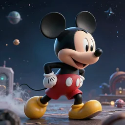 An epic fantastic realism comic space, Mickey mouse in profile , hyperrealistic, dynamic lighting