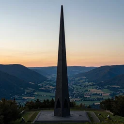 dark obelisk on a beautiful valley at the dawn by Moebius