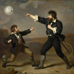 david fights goliath with his sling, award winning painting by edward poynter