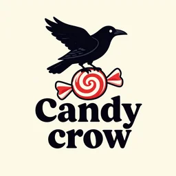 logo with a crow on top of a candy, it says candy crow. Vector art by Carolyn Davidson. Vinatge aesthetic. trending on behance. HD