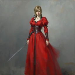 portrait painting of Lyse from Final Fantasy XIV, the lady in red, wide angle, by Richard Schmid and Jeremy Lipking