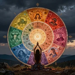 shamanic medicine wheel, taking care, love, beautiful colors and composition, by cyril rolando and asher durand and natalie shau