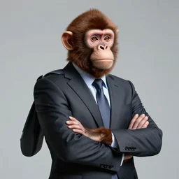 portrait of a professional monkey!!!!!!! in a suit, studio lighting, 3 / 4 view, majestic pose, corporate business, trending on artstation, artgerm, cgsociety