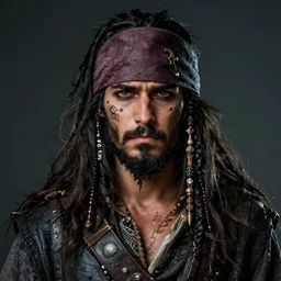 portrait of a young ruggedly handsome but sad dwarven pirate, male, masculine, upper body, intricately groomed beard, night black hair, long flowing hair, fantasy, frown, war face paint, intricate, elegant, highly detailed, digital painting, artstation, concept art, matte, sharp focus, illustration, art by artgerm and greg rutkowski and alphonse mucha