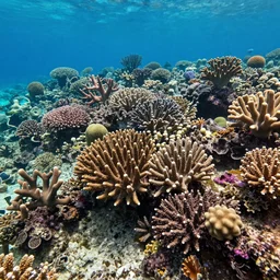 a realistic photo of a coral reef by the point of view of a fish. How a fish sees the world. The perception of a fish.