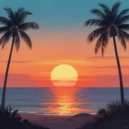 retro vintage sunset, digital painting, artstation