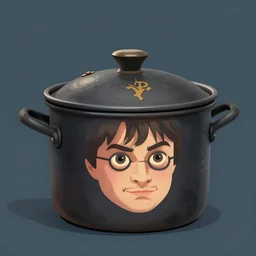 a cooking pot with harry potter's face on it, digital illustration
