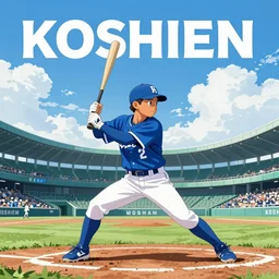 poster of young baseball player winning in koshien stadium, blue sky and white clouds, the feeling of summer, intricate, highly detailed, 8 k