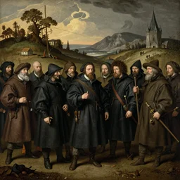 a crowd of plague doctors in the style of pieter bruegel the elder, jan saudek, joel peter witkin, gustave dore, heironymus bosch