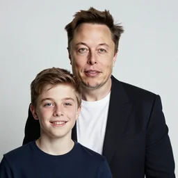 A portrait Elon Musk teams up with a teenage Elon Musk, perfect faces, 50 mm, award winning photography