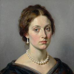 a headshot of a woman wearing pearls, in the style of georges braque