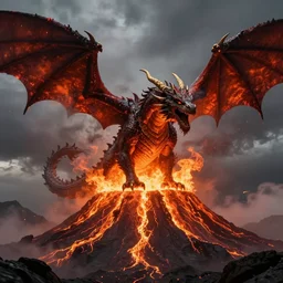 a dragon awakens in the fire volcano, matte painting, stunning, sharp focus, fantasy style, dan mumford
