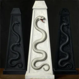 the white obelisk the serpent and the black obelisk, oil on canvas, high detail, by hieronymus bosch