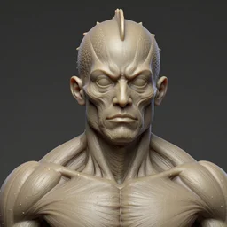 high resolution zbrush sculpt semi - translucent morphed garden face, normal map made human gills, bump map fins of muscles face fishes morphed head scales muscular body face molecules biceps triceps, morphing muscles bodies strong strongest muscles merged with muscular body