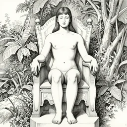 salome full figure sitting on throne black ink drawing by james jean very detailed high contrast xuan paper lush background by moebius