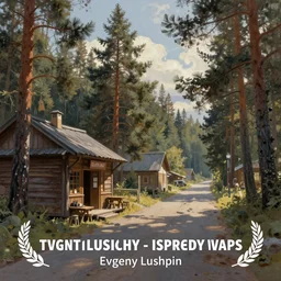 beautiful digital painting of a a street with a tavern and pine trees  by Evgeny Lushpin