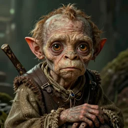 orlando bloom as gollum, digital art by anna dittmann and nasreddine dinet, intricately detailed, in the style of romanticism,