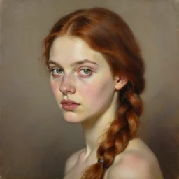a beautiful painting of a gorgeous young mother with auburn side braid draped over her shoulder and pretty hazel eyes, representative of the art style of artgerm and wlop and peter mohrbacher, portrait