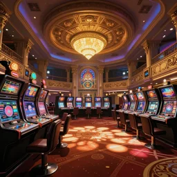 A casino interior in the Philippines, 90s anime, wide shot