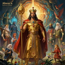 a majestic photograph of the king of agharta, land of advanced races, hollow earth infographic with illustrations, vibrant colours, dynamic lighting, digital art, fantastically beautiful, illustration, aesthetically inspired by leonardo da vinci, trending on artstation, art by albrecht durer, konstantinas ciurlionis, sir john tenniel, 8 k