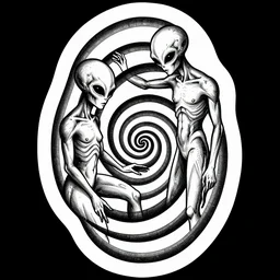 tattoo + two alien in spiral + giger style + flat, pen and ink, intricate line drawings of, cinematic, 8 k, symmetrical, golden ratio, hyper detailed + colorcropblur + colorcropblur + colorcropblur
