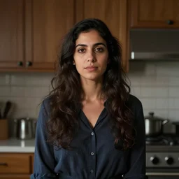 a photo portrait of a moon citizen in their kitchen, by newsha tavakolian