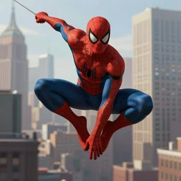 very detailed full body concept character portrait illustration of peter parker spider man swinging through new york city, digital illustration, concept art, matte painting, digital painting, illustration, amazing value control, in the style of marvel legends box art, 8 k, ultra detailed, minimal artifacts, rubber suit, cinematic camera, realistic costume details, realistically rendered clothing, chromatic abberation