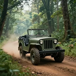 willys jeep, in kerala forest road, chasing action scene, an epic fantasy, dramatic lighting, cinematic, establishing shot, extremely high detail, photorealistic, cinematic lighting, matte painting, artstation, by simon stalenhag, horizon forbideen west