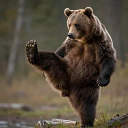 photo, A man kicks a bear.