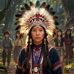 highly detailed portrait of a n indigenous woman, feathered headdress, traditional clothing, unreal engine, fantasy art by greg rutkowski, ferdinand knab, makoto shinkai and lois van baarle, ilya kuvshinov, rossdraws, tom bagshaw, global illumination, radiant light, detailed and intricate environment