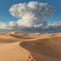 highly detailed illustration of sand dunes with fireflies and and lots of cummulonimbus clouds by makoto shinkai, by moebius, by oliver vernon, by joseph moncada, by damon soule, by manabu ikeda, by kyle hotz, by dan mumford, by otomo, 4 k resolution