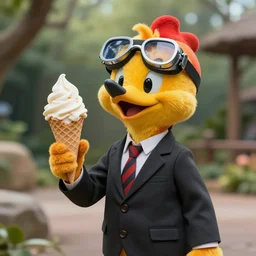 woody woodpecker in a business suit goggles ice cream at the zoo, photo, photorealistic, detailed, high quality, high resolution, realistic, very detailed, 8 k, hdr, lossless, 8 k resolution, 8 k quality, 4 k