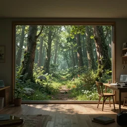 a room intersecting with a forest, whimsical fantasy landscape art, sharp focus. trending on artstation