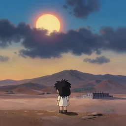 cute, dramatic sky, sun, desert mountains, morning, prison far away, gouache matte painting by pixar studio makoto shinkai subtle frazetta shinkai pixar