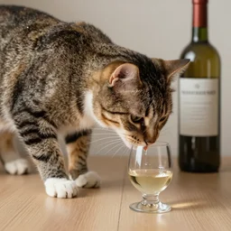 cat is drinking wine