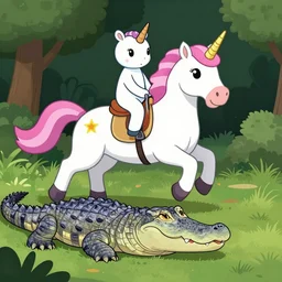 a unicorn riding and alligator
