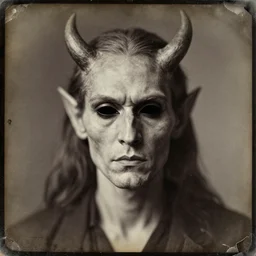 portrait of demon without eyes, old vintage photography, daguerreotype, damaged photo, film artifacts, scratches, tears, hyperrealistic, ultra detailed, 4 k