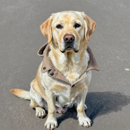 labrador in a duffle coat, chalk pastel painting