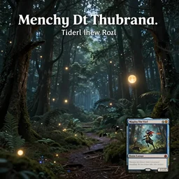 Forest at night with floating lights, magical, Magic The Gathering