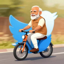 A painting of indian prime minister Narendra Modi riding on Twitter logo, illustration, digital art,