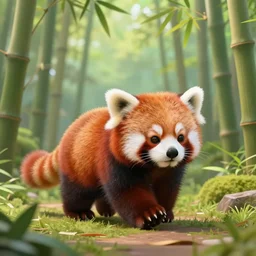 cute!!! fluffy!!! adorable!!! red panda walks in the bamboo woods, trending on artstation, by noah bradley